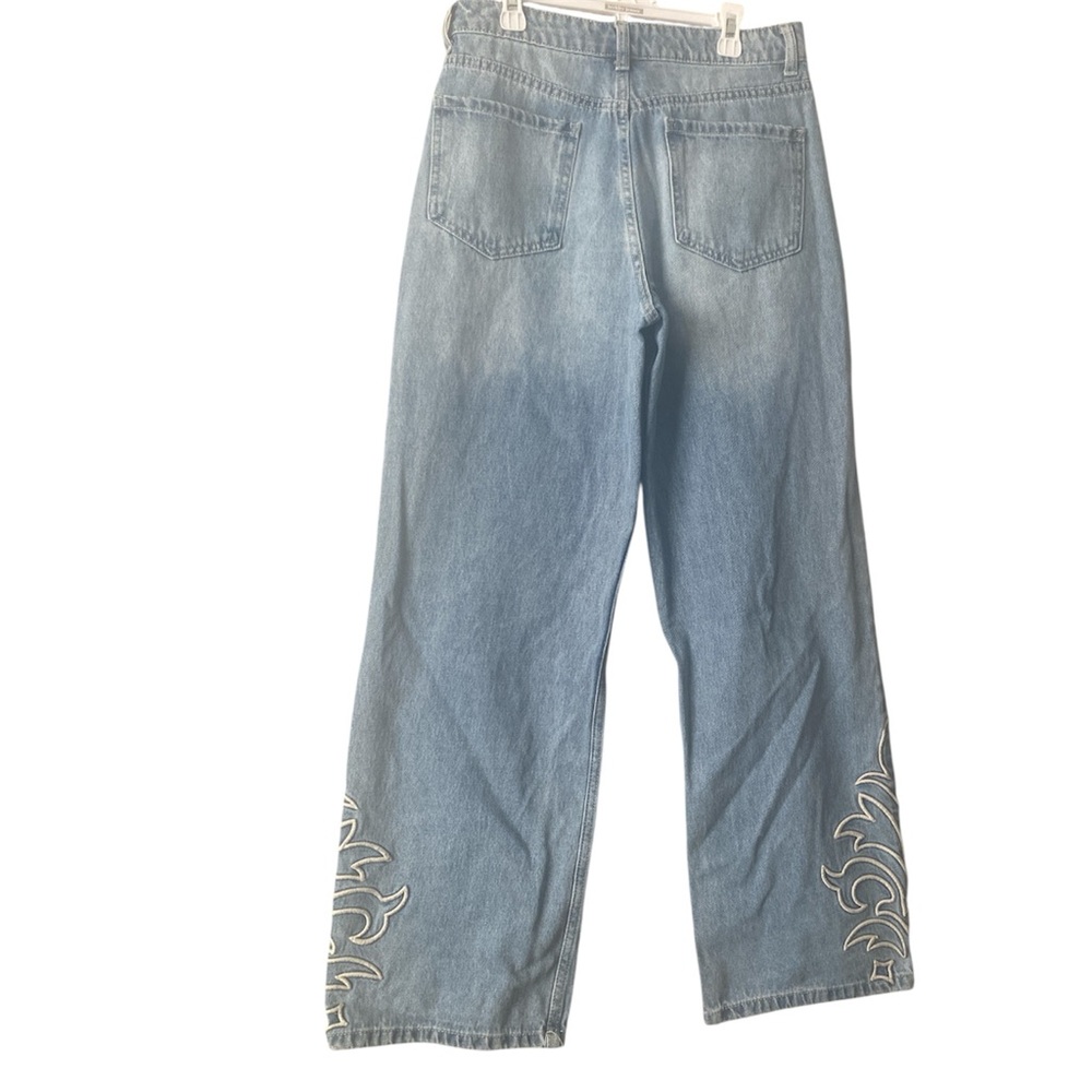 Forever 21 Light Blue Flare Jeans with White Embroidery - Picture 2 of 3